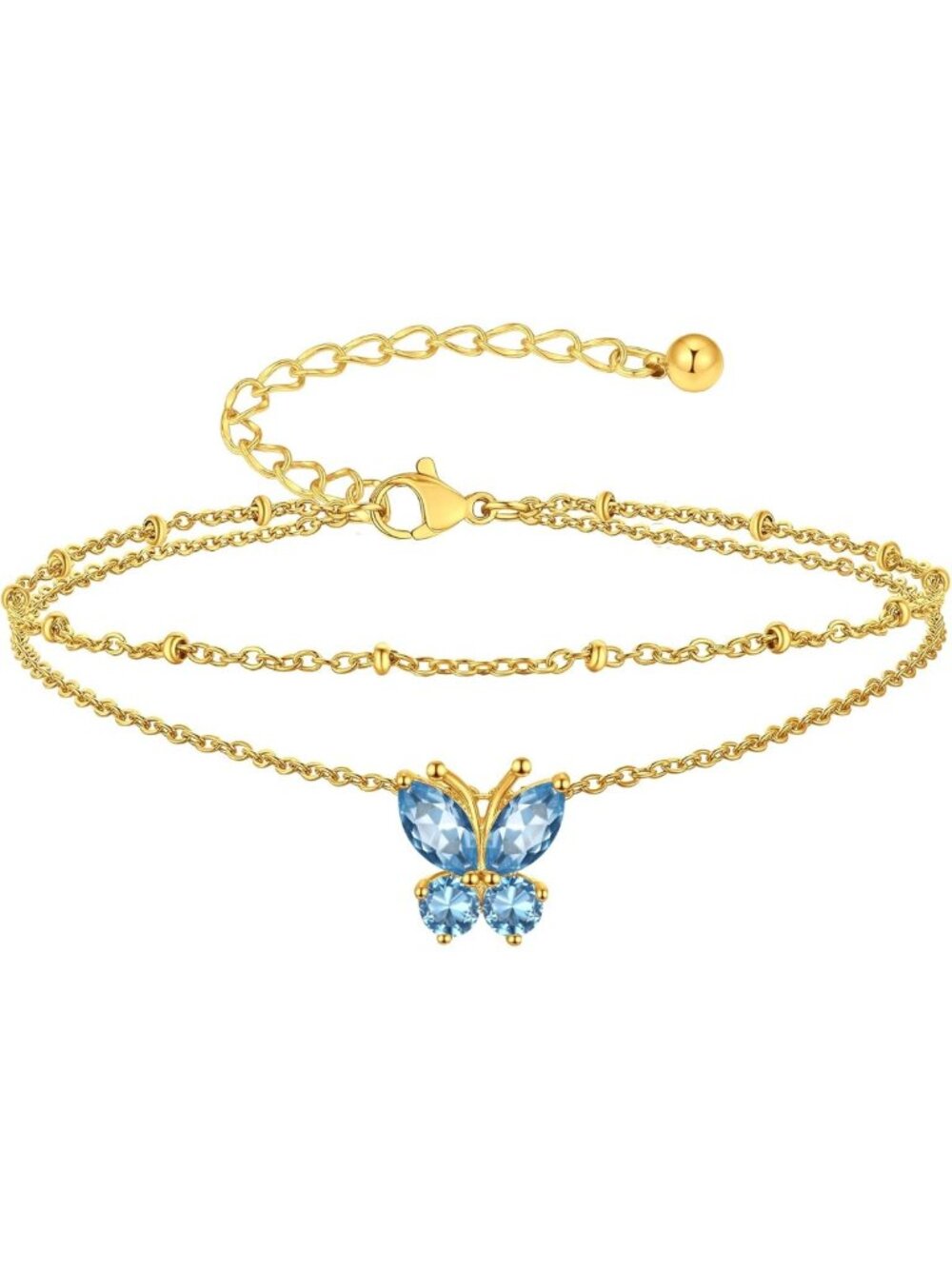Gold Plated Butterfly Anklet for Women | Waterproof Layered Boho Bracelet with